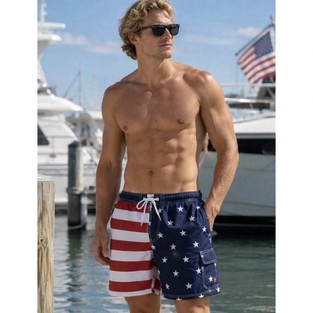 Polo Ralph Lauren American Flag Swim Trunks Men's L Cargo Board Shorts NWOT